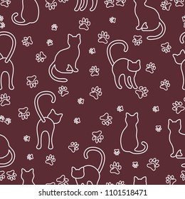 Seamless pattern with cats and traces. Template for design, fabric, print.
