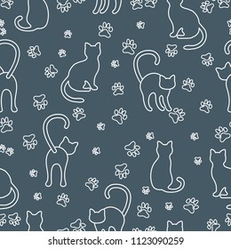 Seamless pattern with cats and traces. Template for design, fabric, print.