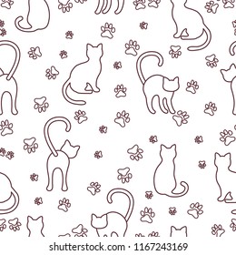 Seamless pattern with cats and traces. Template for design, fabric, print.