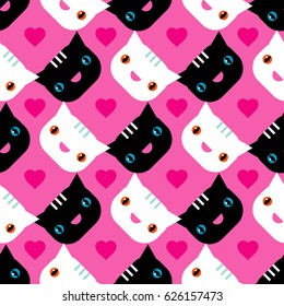 Seamless pattern with cats. Vector cute illustration. 
