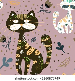 Seamless pattern with cats. Vector file for designs.