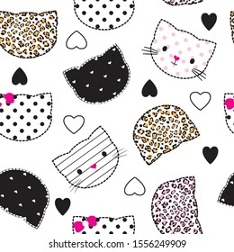 seamless pattern with cats vector illustration, vector textile fabric print