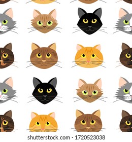 Seamless pattern with cats. vector illustration. Cartoon Cat's Heads on White Background. 