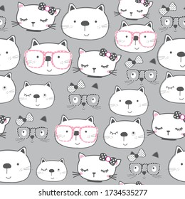 seamless pattern with cats vector illustration, vector textile fabric print, wrapping paper