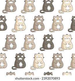 Seamless pattern with cats. Vector illustration in a flat style. Cute cartoon kittens in grayscale. 2023 Lunar New Year.