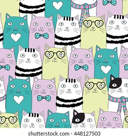 seamless pattern with cats - vector illustration