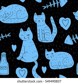 Seamless pattern with cats. Vector illustration. 