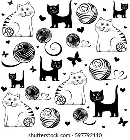 Seamless pattern with cats. Vector Illustration