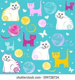  Seamless pattern with cats. Vector Illustration