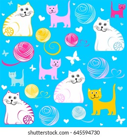Seamless pattern with cats. Vector Illustration