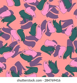 Seamless pattern with cats , vector silhouette