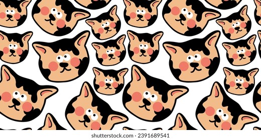 seamless pattern with cats in vector.colored wallpaper in doodle style.Template for background, printing on fabric and merch. A series of patterns with cat faces in flat style