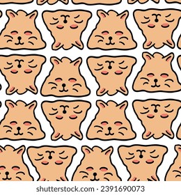 seamless pattern with cats in vector.colored wallpaper in doodle style.Template for background, printing on fabric and merch. A series of patterns with cat faces in flat style