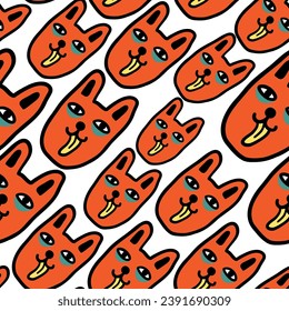 seamless pattern with cats in vector.colored wallpaper in doodle style.Template for background, printing on fabric and merch. A series of patterns with cat faces in flat style