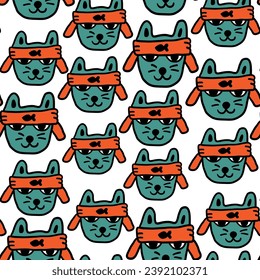 seamless pattern with cats in vector.colored wallpaper in doodle style.Template for background, printing on fabric and merch. A series of patterns with cat faces in flat style