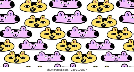 seamless pattern with cats in vector.colored wallpaper in doodle style.Template for background, printing on fabric and merch. A series of patterns with cat faces in flat style