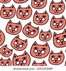 seamless pattern with cats in vector.colored wallpaper in doodle style.Template for background, printing on fabric and merch. A series of patterns with cat faces in flat style