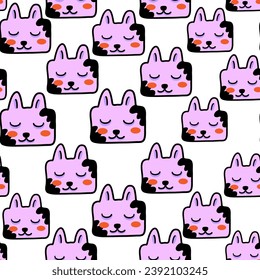 seamless pattern with cats in vector.colored wallpaper in doodle style.Template for background, printing on fabric and merch. A series of patterns with cat faces in flat style