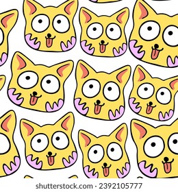 seamless pattern with cats in vector.colored wallpaper in doodle style.Template for background, printing on fabric and merch. A series of patterns with cat faces in flat style