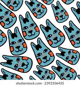 seamless pattern with cats in vector.colored wallpaper in doodle style.Template for background, printing on fabric and merch. A series of patterns with cat faces in flat style