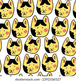 seamless pattern with cats in vector.colored wallpaper in doodle style.Template for background, printing on fabric and merch. A series of patterns with cat faces in flat style