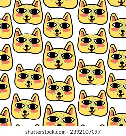 seamless pattern with cats in vector.colored wallpaper in doodle style.Template for background, printing on fabric and merch. A series of patterns with cat faces in flat style