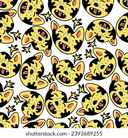 seamless pattern with cats in vector.colored wallpaper in doodle style.Template for background, printing on fabric and merch. A series of patterns with cat faces in flat style