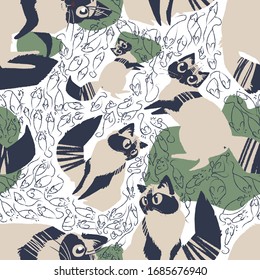 Seamless pattern with cats, well suited for decoration of office and notebooks.