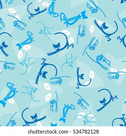 Seamless pattern of the cats. Winter camouflage.