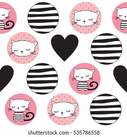 seamless pattern with cats, wrapping paper, bedding pattern for kids vector illustration