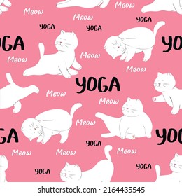 Seamless pattern of cats in yoga pose. Vector illustration