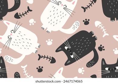 seamless pattern with cats.designed for clothing patterns.gift wrapping paper pattern, wallpaper, children's bedroom pattern. all types of printing work
