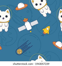 Seamless pattern with catsronaut intergalactic adventure