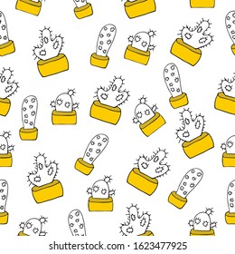 Seamless pattern with catuses on a white background, vector illustration