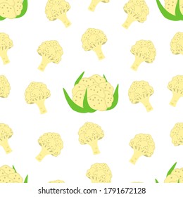 Seamless pattern with cauliflower heads and part of cabbage isolated on white background