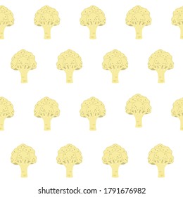 Seamless pattern with cauliflower isolated on white - light background with cabbage staggered