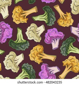 Seamless pattern cauliflower on a colorful background.