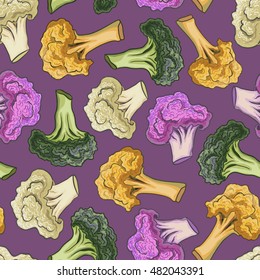Seamless pattern cauliflower on a colorful background.