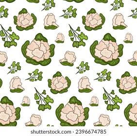 seamless pattern cauliflower vector illustration. Design for kale day, healthy food day, recipes. Colorful background cartoon assorted cabbage for cover, print, book decoration, postcard, web element.