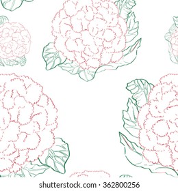 Seamless pattern with cauliflowers over white