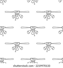 Seamless pattern with ceiling fan chandelier hand drawn doodle outline vector