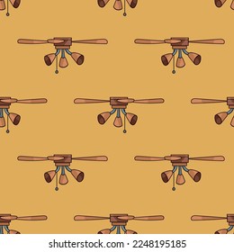 Seamless pattern with ceiling fan chandelier doodle vector