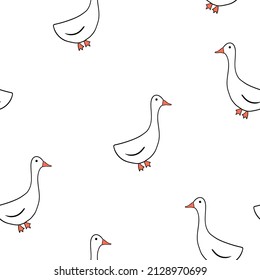 Seamless pattern of celebration easter goose ​on white background in cartoon style for fabric textile, print, wallpaper, apparel, wrapping