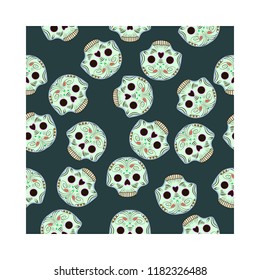 Seamless pattern with celebratory skulls. Vector illustration