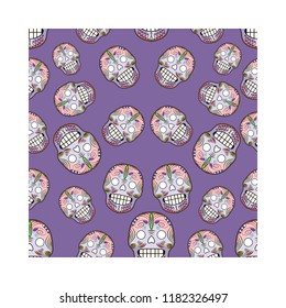 Seamless pattern with celebratory skulls. Vector illustration