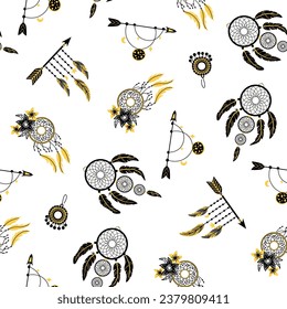 Seamless pattern of celestial bodies and mystical magic elements in vintage boho style. Endless textures for your design.