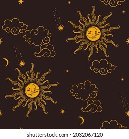 Seamless pattern with celestial bodies. Vector graphics