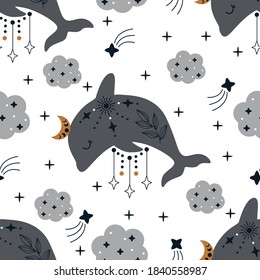 seamless pattern with celestial whale - vector illustration, eps