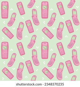 seamless pattern of cellphones vintage tecnology 90s 00s vector illustration