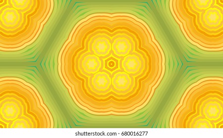 Seamless pattern. Cellular honeycomb structure. Yellow,  green tones. Bright flowers.